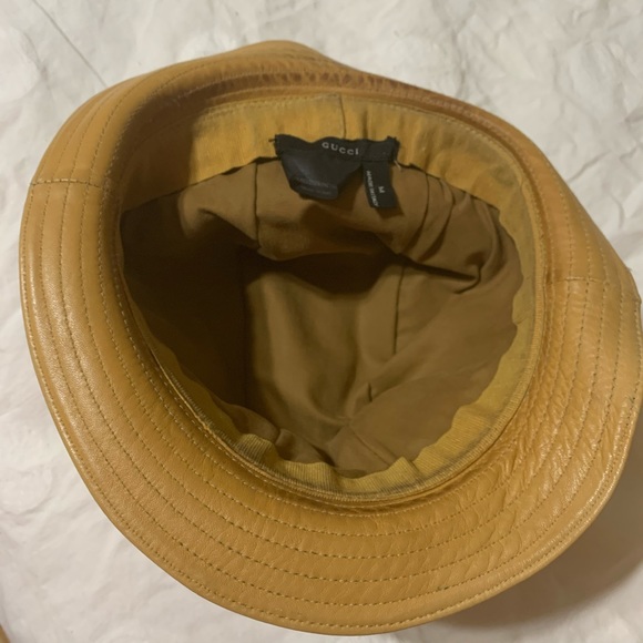 GUCCI BUCKET STYLE HAT Leather W/Red stripe Size M - Picture 7 of 8